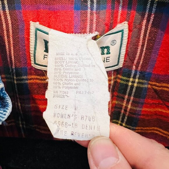LL BEAN Insulated Flannel Lined Barn Chore Denim Harrington Jacket Coat VTG 80s - Picture 7 of 16